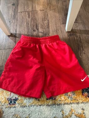 Nike Red Performance Shorts with White Swoosh